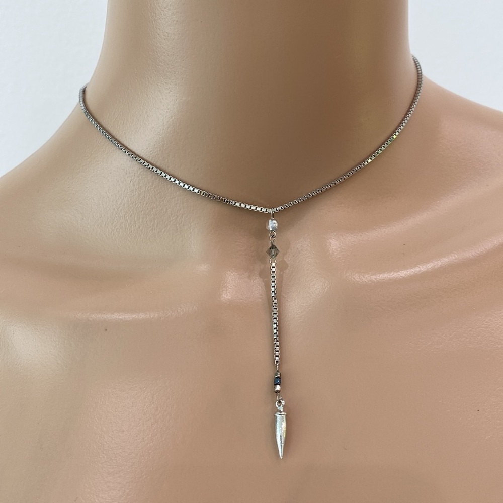 Pretty Robert Rose Adjustable Silvertone  Necklace